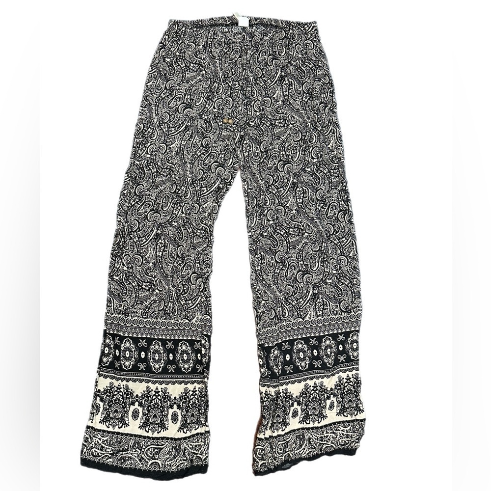 Maxine Nichols Black and White Paisley Wide-Leg Pants size XL